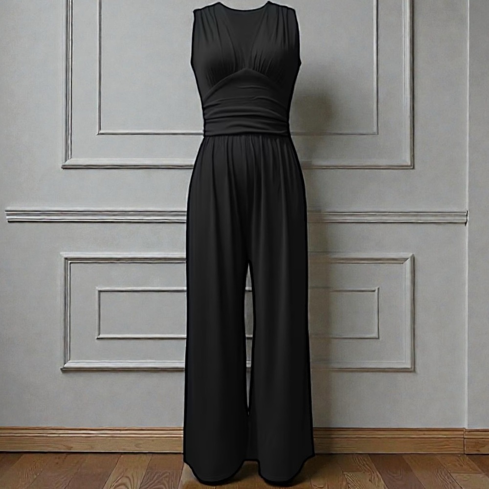 NWOT black sleeveless ribbed wide leg jumpsuit size XL new without tags
